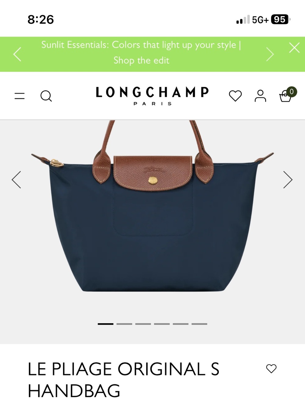 Longchamp lepilage Navy Nylon Tote with Brown Leather Trim - Picture 6 of 7